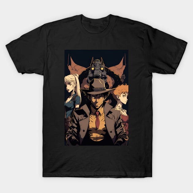 Anime Detective Man with his sidekicks T-Shirt by Bubblebug